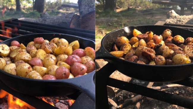 12/14One pot roast potatoes
Juulian123L: “Before and after of some potatoes done over the campfire. Paired with spicy grilled coconut chili and lime chicken, delicious!” Picture: Reddit / Juulian123L