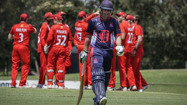 Premier: Dandenong opening batsman Tom Donnell walks off. Picture: Valeriu Campan