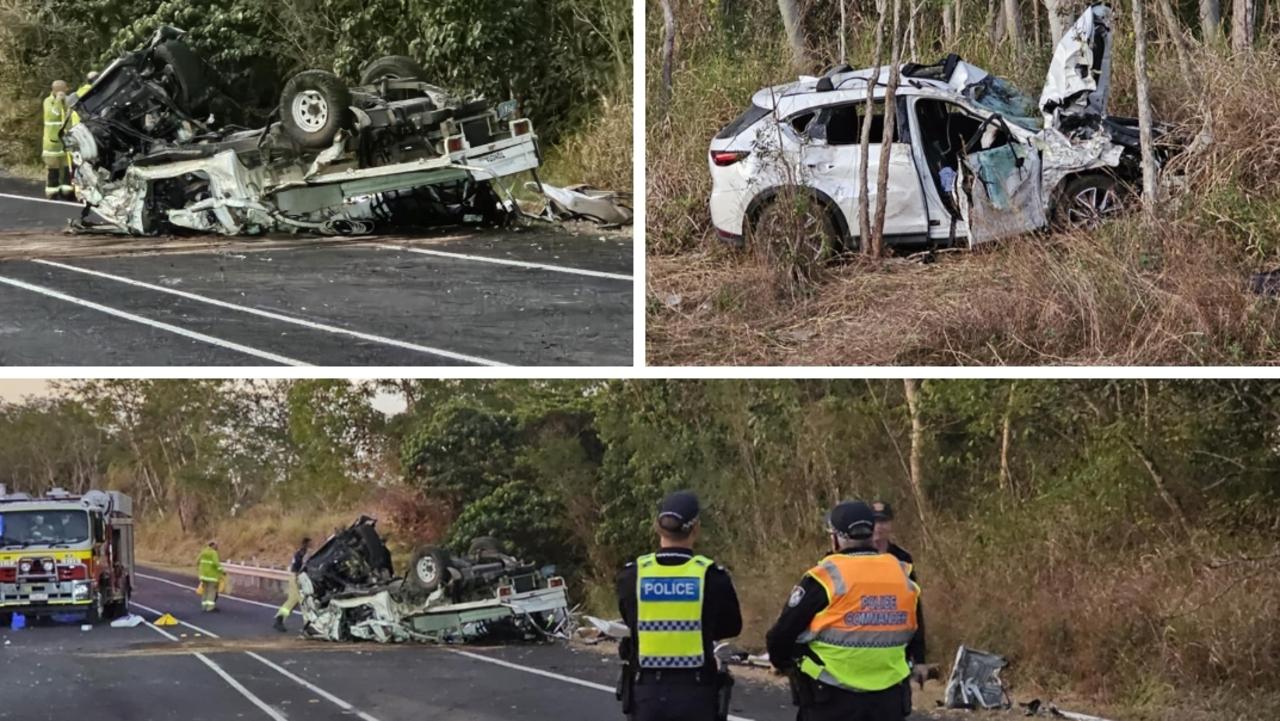 Aftermath of a crash on the Bruce Highway at Bloomsbury involving two trucks and a car on August 1, 2024. Two people, a man in his 70s and a man in his 20s suffered life threatening injuries and had to extricated. Two other people walked away from the crash stable. Photos taken at 6pm. Picture: Janessa Ekert