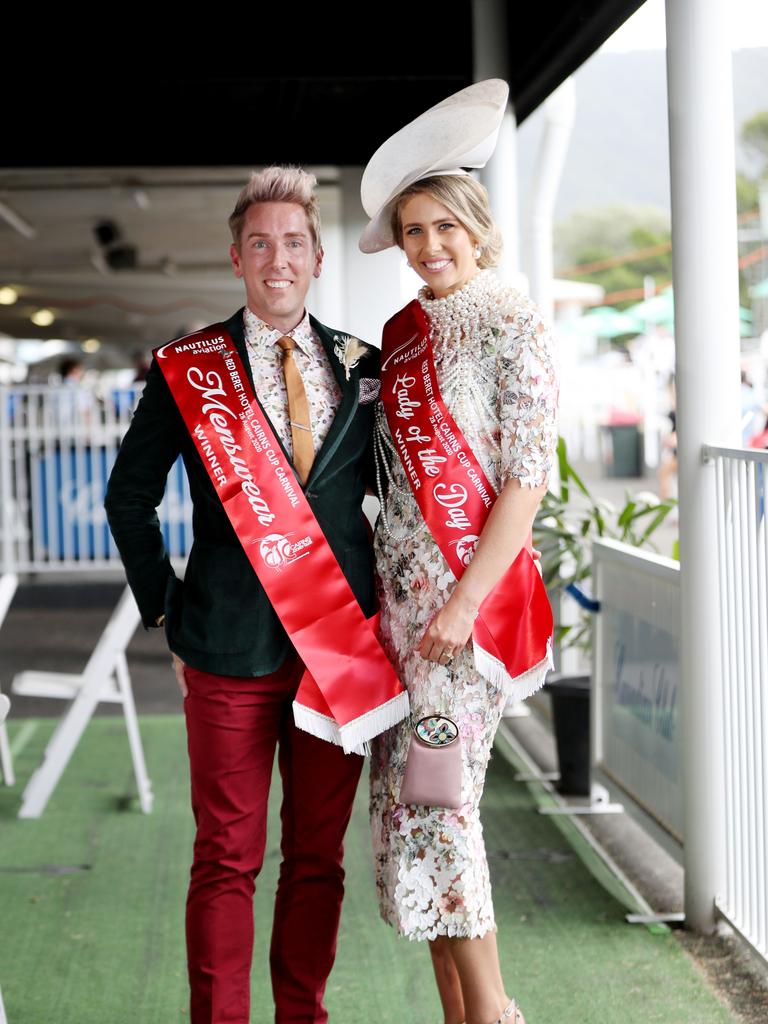 2020 Cairns Cup day at Cannon Park. Fashions on the field menswear winner Andrew Thornton and Lady of the day Stacie Galeano. Picture: Stewart McLean