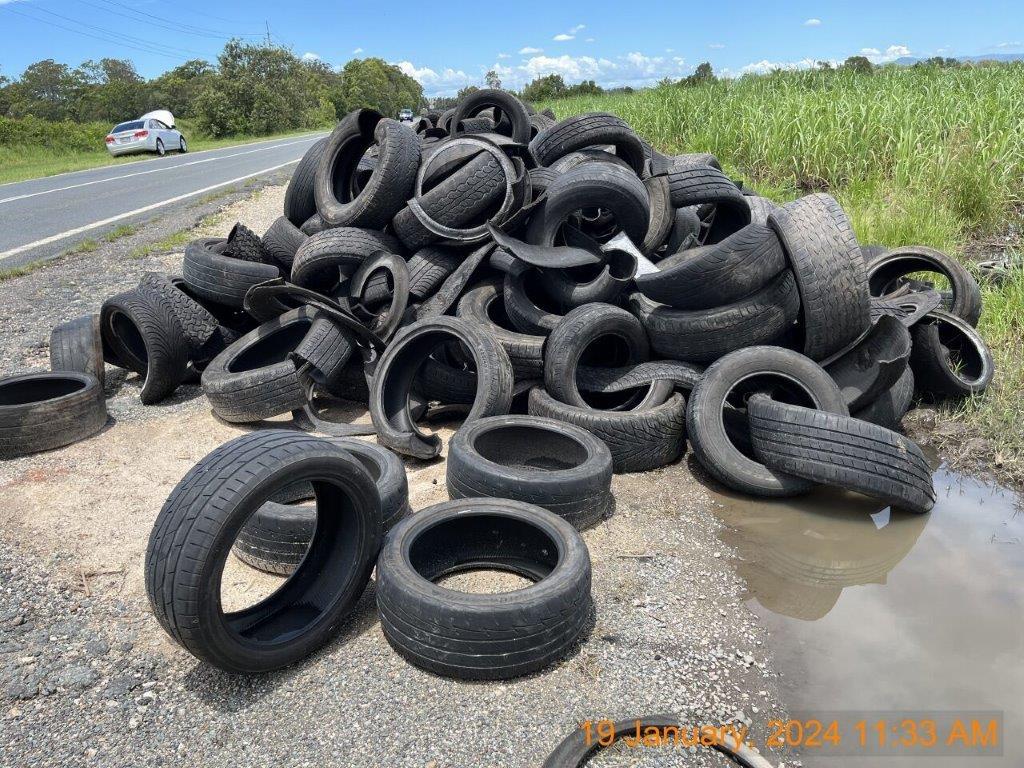 Tyres dumped on the side of Staplyton Jacobs Well Road, Norwell. Picture: City of Gold Coast.