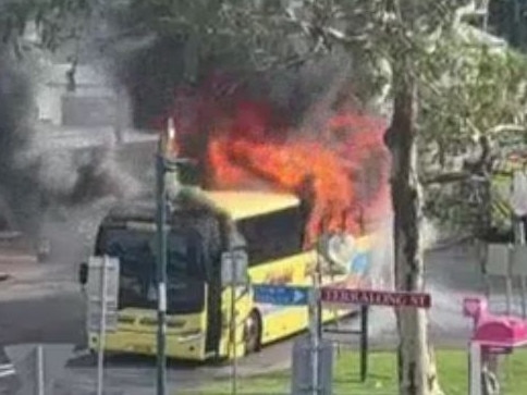 More than 30 schoolchildren have been evacuated after a school bus caught fire in Kiama.. Picture: Kate Watkins/ Facebook