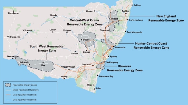 NSW's five renewable energy zones. Source: energyco.nsw.gov.au