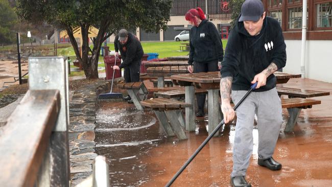 The wild weather forced a popular cafe at Port Elliot, the Flying Fish, to shut its doors as floodwaters poured in. Picture: Dean Martin