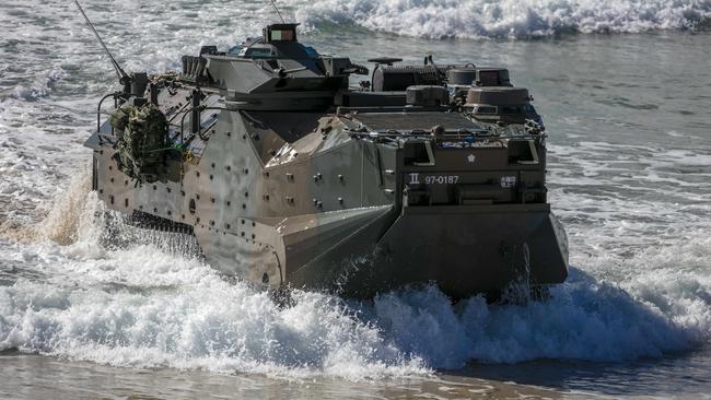 Amphibious assault craft land on the beach. Photo: Glenn Hunt