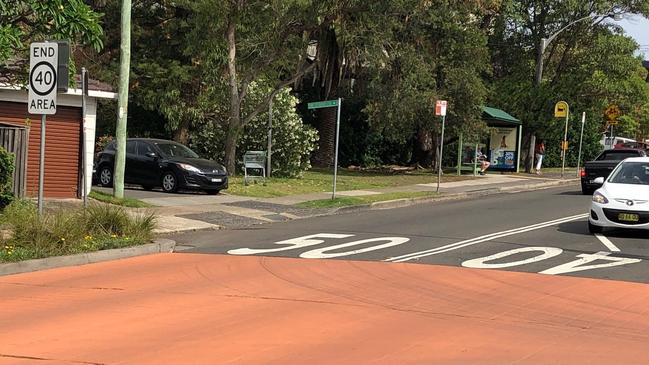 Northern Beaches Council has installed orange road markings, including this one on Griffin Rd and The Strand, on a number of streets in Dee Why. Picture Jim O'Rourke