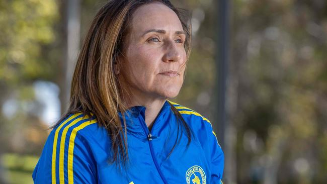 Anna Liptak at Bonython Park with her Boston Marathon jacket. Picture: Ben Clark