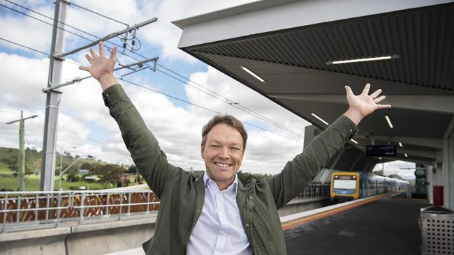 South Morang Rail Alliance campaigner Darren Peters at Hawkstowe railway station. Picture: Ellen Smith