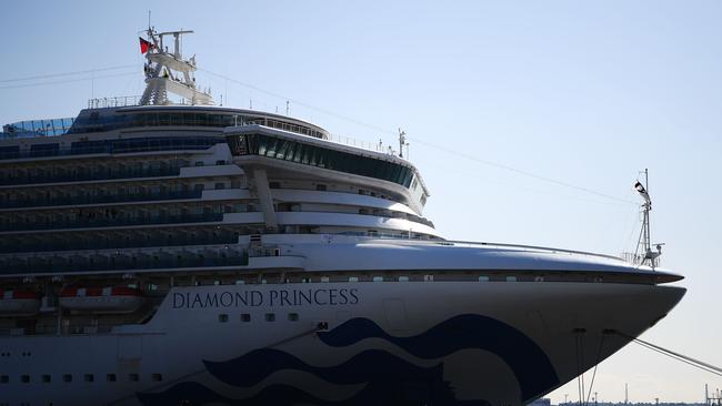 The Diamond Princess cruise ship is seen anchored at the Daikoku Pier Cruise Terminal in Yokohama.