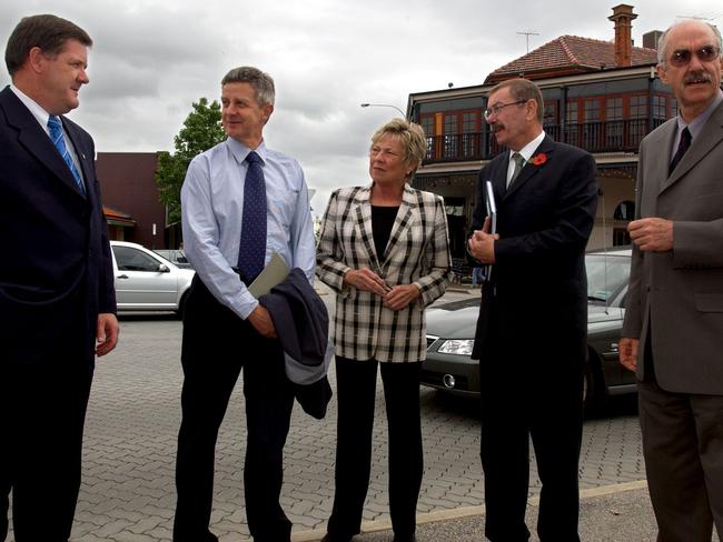 The five members of the Macro Investigation Team (L-R) De-Insp Russell Oxford Malcolm Boots Joel Kohout David Barclay and Supt Paul Schramm opposite the Claremont Hotel Picture: Jody D'Arcy