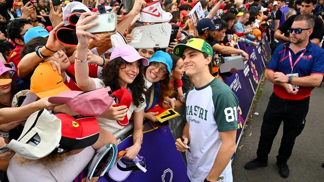 Oscar Piastri greeting fans at Albert Park on Thursday. (Photo by Mark Sutton/Formula 1 via Getty Images)