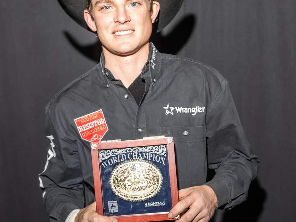 Mackay's very own PRCA Bull Riding World Champion Ky Hamilton with his gold buckle. Picture: Fernando Sam-Sin.