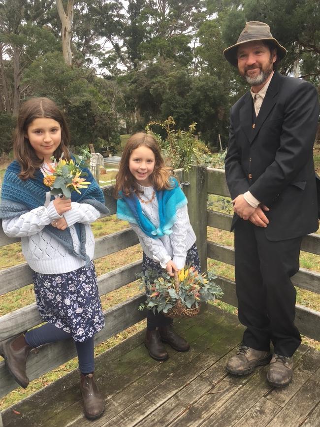 Eden and Bonnie with their dad Tino - they all love life on the Tasman Peninsula. Picture: Supplied