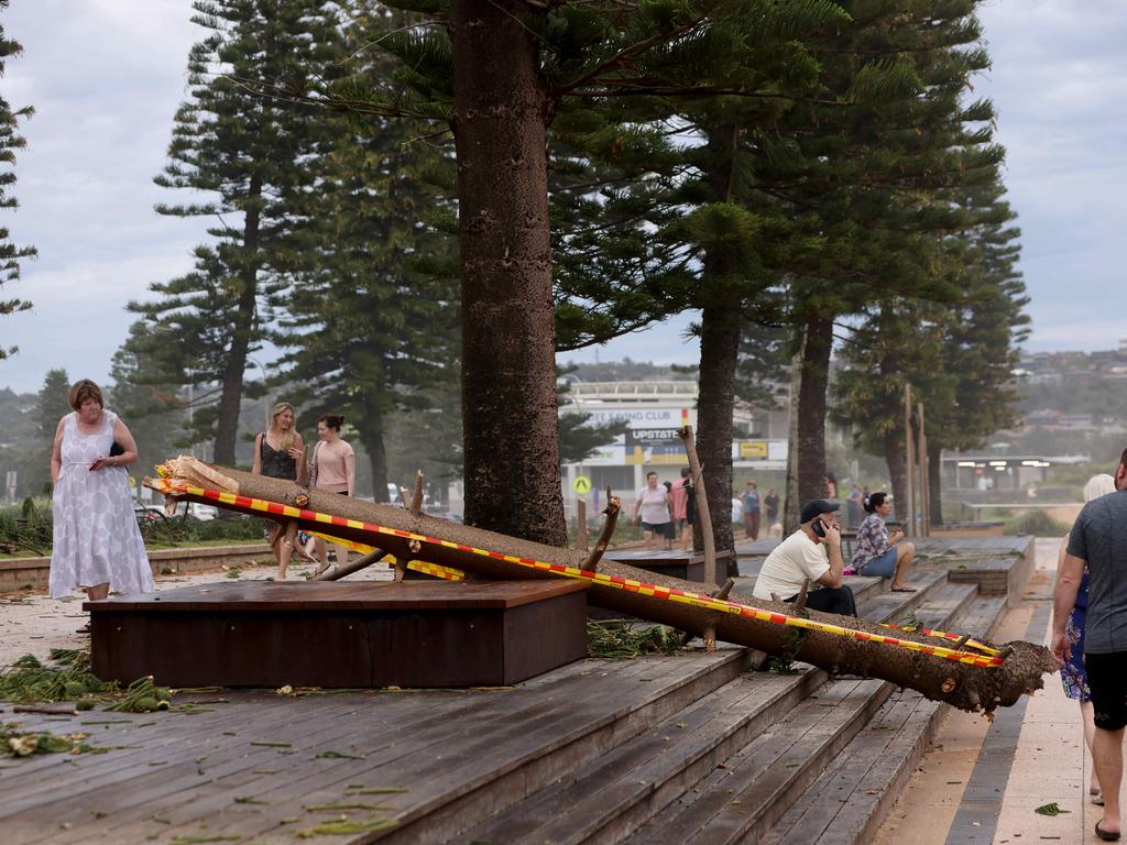 Storm damage pictured at Dee Why Beach after a short wild windy storm ripped through the Northern Beaches. Picture: Damian Shaw