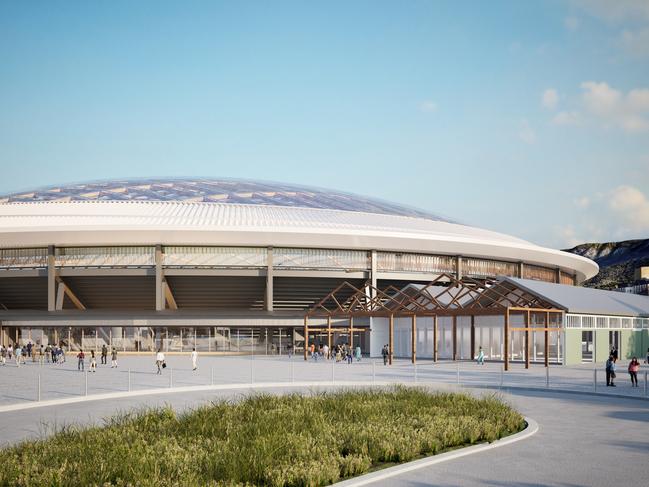 Renders showing the relocated Goods Shed at Macquarie Point, to make way for a multipurpose stadium. Picture: Cox Architecture