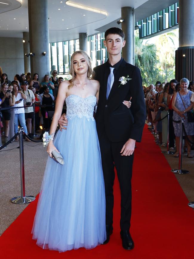 Kaitlyn Horvath and Tyler Wilde arrive at the Trinity Bay High School formal evening, held at the Cairns Convention Centre. Picture: Brendan Radke