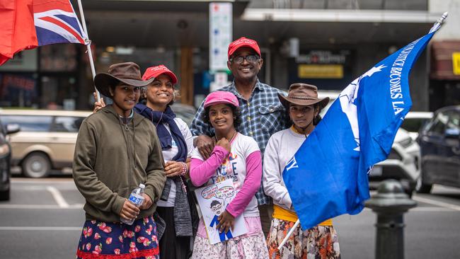 A family who were at the Rally for Freedom. Picture: Jason Edwards