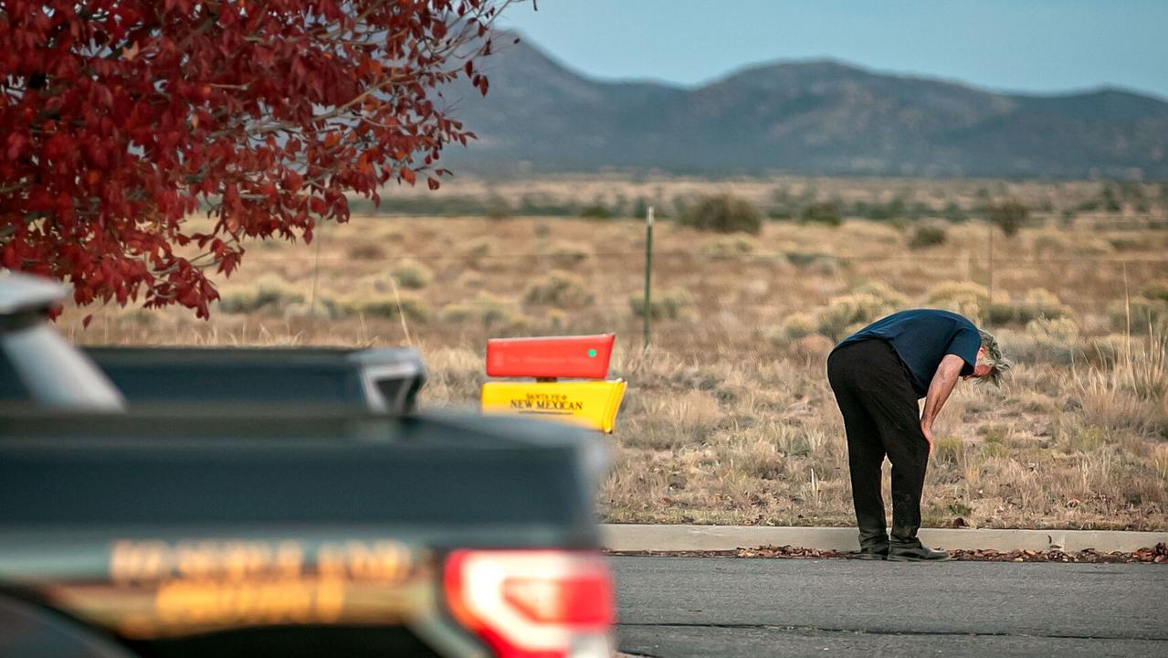 Alec Baldwin lingers in the parking lot outside the Santa Fe County Sheriff's offices on Camino Justicia after being questioned. Picture: Jim Weber/Santa Fe New Mexican