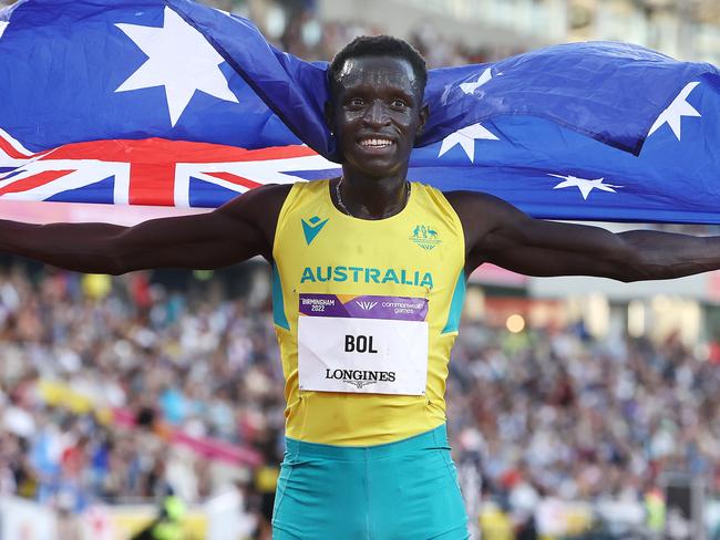 BIRMINGHAM 2022 COMMONWEALTH GAMES. 07/08/2022   .  Track and Field at Alexander Stadium.  Mens 800 mtr final . Australian Peter Bol after finishing 2nd behind Wyclife Kimyanal of Kenya . Picture: Michael Klein