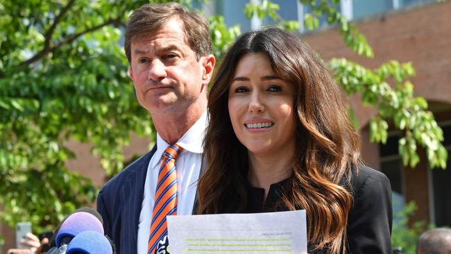 Ben Chew and Camille Vasquez appearing outside the Fairfax County Circuit Courthouse after the jury announced the verdict. Picture: Nicholas Kamm/ AFP.