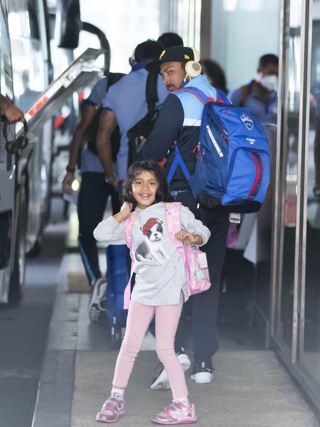 Indian cricketers and family arrive at the Sofitel in Brisbane. Picture: Lachie Millard