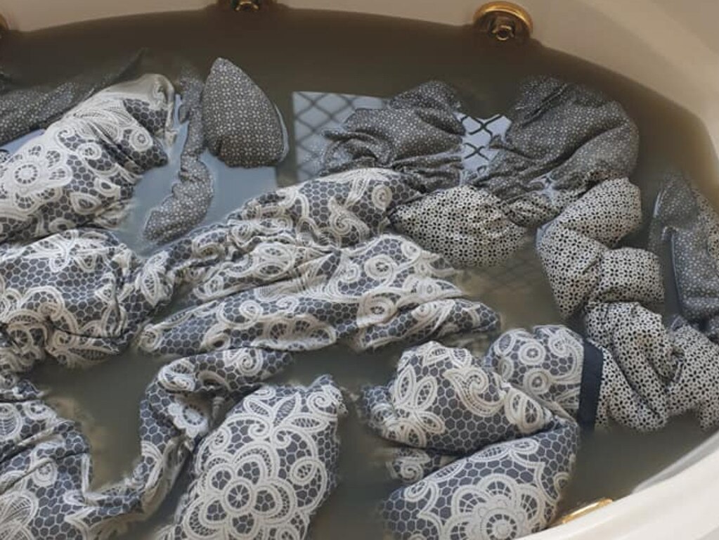 The method involves soaking her covers in the tub. Picture: Supplied/Sara