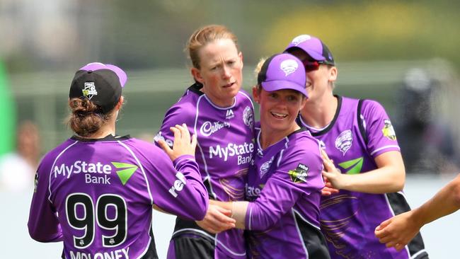 Veronica Pyke of the Hurricanes is congratulated by her teammates after dismissing Lizelle Lee of the Stars. Picture: GETTY