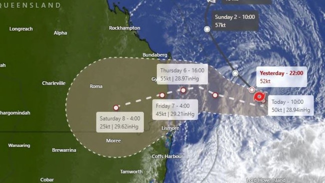 The cyclone's predicted path as of 6.30am Tuesday