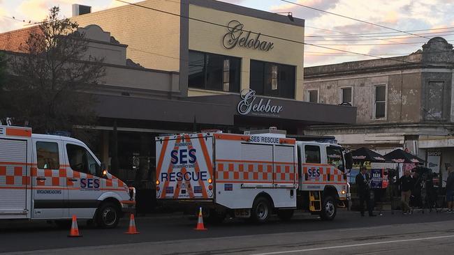 Emergency crews outside Joe Acquaro’s cafe, Gelobar, in Lygon St this morning. Picture: AAP