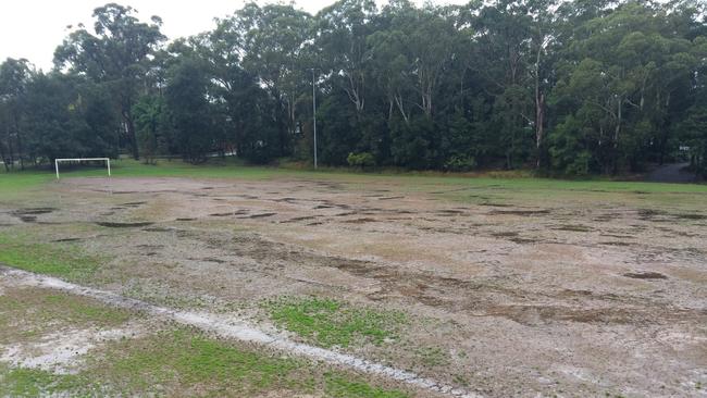 A photo of Norman Griffiths Oval which is prone to flooding and often unusable after rain.