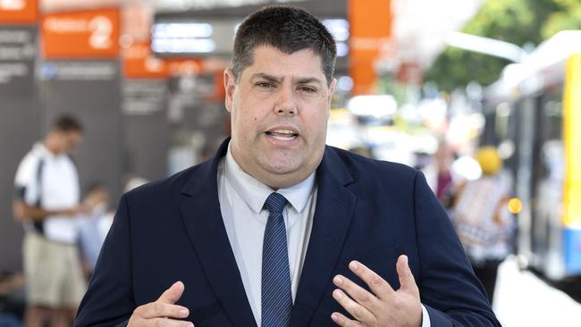 Minister for Transport and Main Roads Brent Mickelberg speaks to the media at Cultural Centre Bus Station, South Brisbane, Monday, February 10, 2025 - Picture: Richard Walker