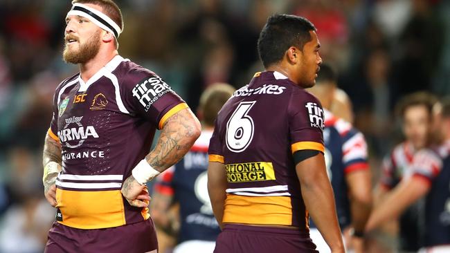 Josh McGuire and Anthony Milford after the Broncos’ loss.