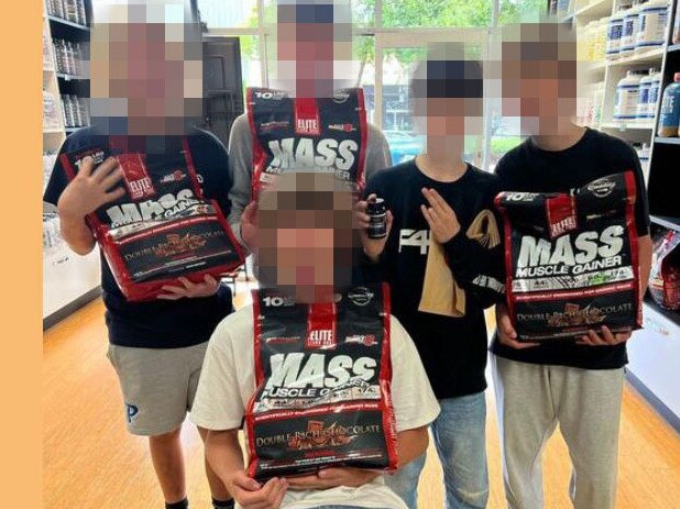 Boys in school uniform pictured on social media to promote gym supplement companies. Picture: Facebook