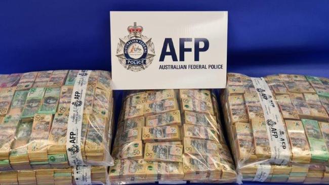 Criminal syndicates targeted under AFP-led Operation Ironside. Specifically Operation Maidos in South Australia. Three bags of cash seized Picture: AFP