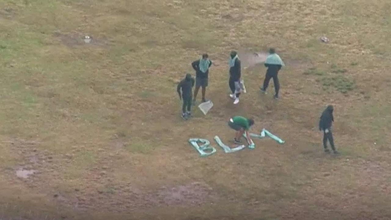 Video grab shows Inmates at Long Bay correction centre spell out BLM in Yard during riot in reference to Black Lives Matter Picture: ABC