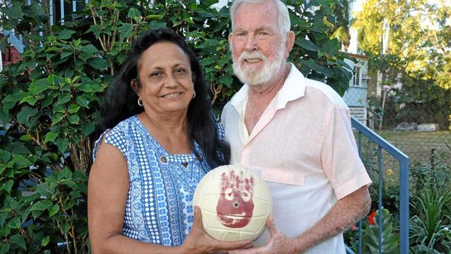 FILM STAR: Susie and Ray Matthews with Tom Hanks silent co-star in Cast Away, Wilson. Picture: Trish Bowman