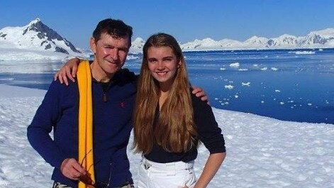 Dr Jim Ferry and his daughter Annika during a trip to Antarctica. Ms Ferry fell and struck her head in what police believe was a tragic accident. Picture: Facebook