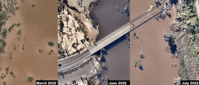 Agnes Banks flooding in March, June and July. Aerial imagery by Nearmap.