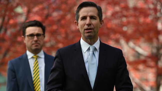 Trade Minister Simon Birmingham (front) with Agriculture Minister David Littleproud