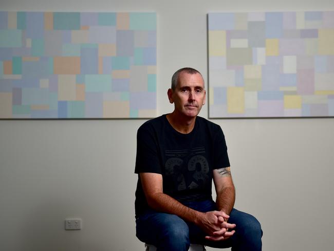 Artist Neil Binnie with part of his exhibition Urban Construct at Umbrella Studio. Picture: Evan Morgan