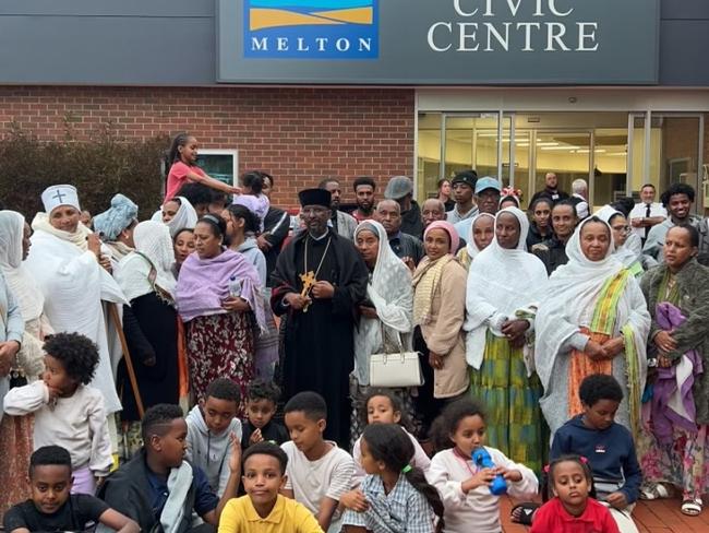 The Ethiopian Orthodox Tewahedo Church community outside the chambers ahead of the council’s decision.