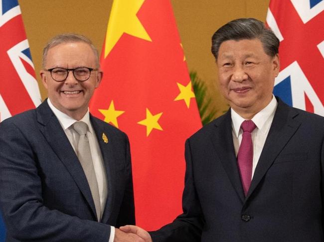 Australia's Prime Minister Anthony Albanese meets China's President Xi Jinping in a bilateral meeting during the 2022 G20 summit in Nusa Dua, Bali, Indonesia, Tuesday, November 15, 2022. Picture: Twitter