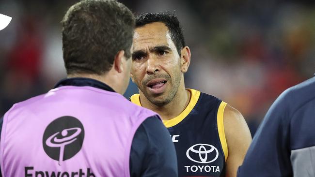 Eddie Betts with medical staff at three-quarter time. Picture SARAH REED