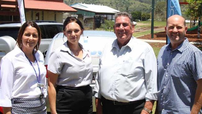 CHANGING LIVES: Ipswich Community Youth Service, service manager Amanda Margerison, PCYC development officer Angela Holter, Somerset Regional Council Mayor Graeme Lehmann and Dale Press of Southern Cross Advanced Driving School at the Lowood launch of Braking the Cycle. Picture: Contributed