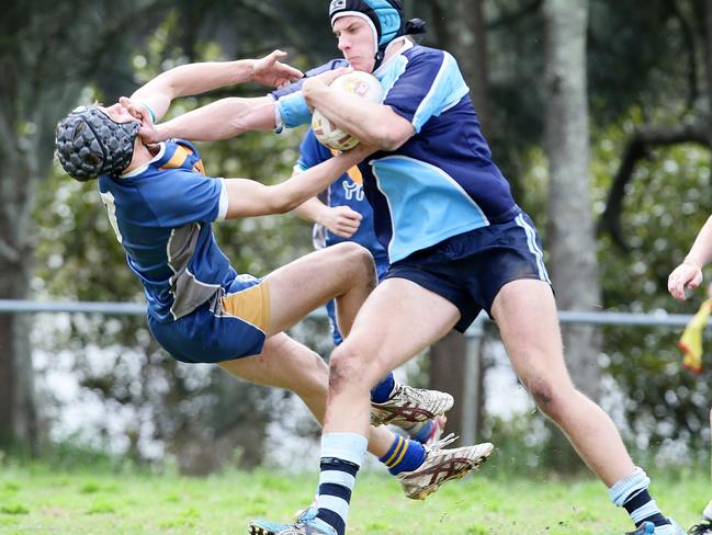 Jarratt Boland going into score for Terrigal.Statewide school rugby league semi-final, Terrigal High v Yanko Agricultural College at Brendan Franklin Oval Terrigal. pic Sue Graham