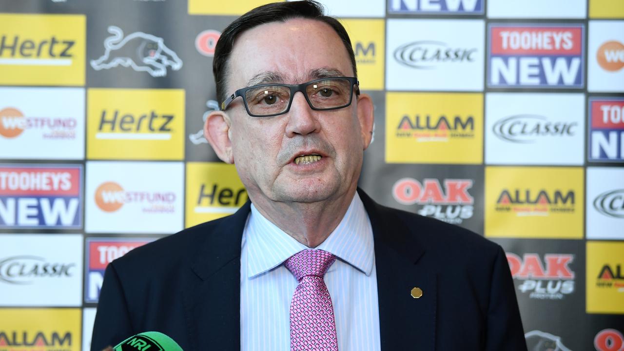 Penrith Panthers CEO Brian Fletcher speaks to the media in Sydney, Wednesday, April 24, 2019. (AAP Image/Joel Carrett) NO ARCHIVING