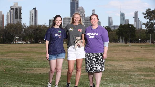 A trio of Gold Coast mums are banding together in the fight against brain cancer. Rachel Deem, Beau Kemp and Kirsty Leighton have organised Sunday's Walk for Brain Cancer at Broadwater Parklands in an effort to build awareness of the deadly disease. Picture Glenn Hampson