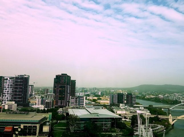 Brisbane has been blanketed by a dust haze this morning driven by strong westerly winds. Picture: Bureau of Meteorology