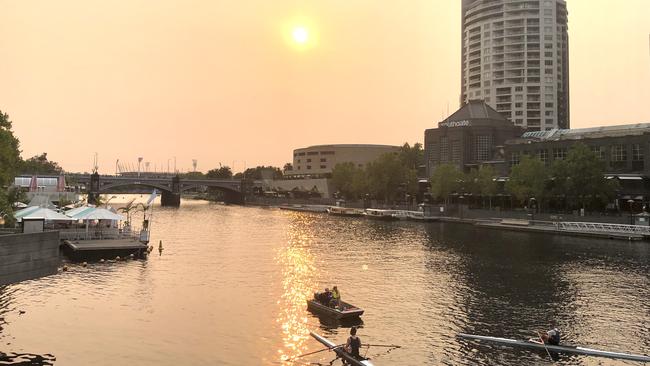 Haze over the Yarra River this morning.