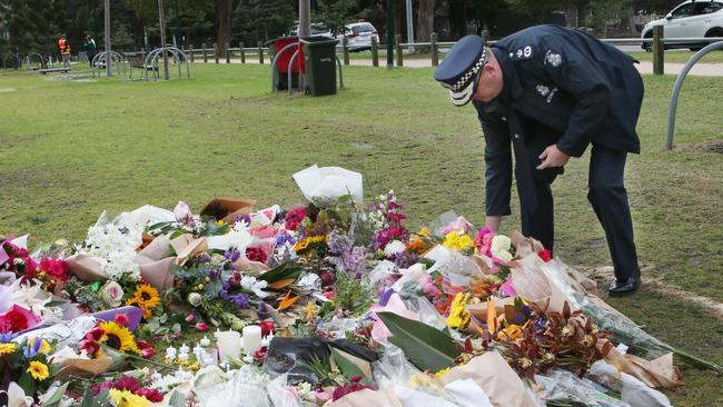 A memorial for Eurydice Dixon in Princes Park. Picture: David Crosling